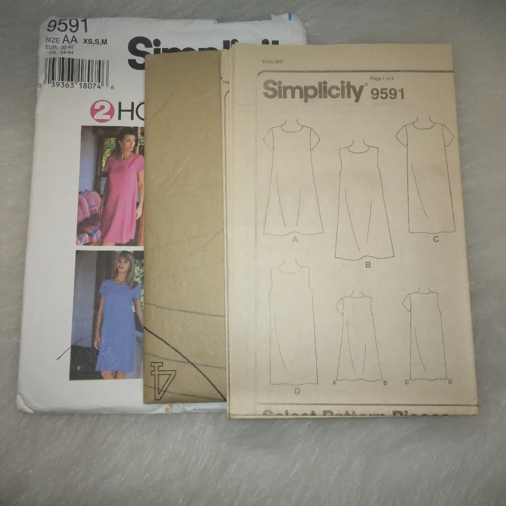 SIMPLICITY 9591 sz xs-m Misses pull over or a-line 2hr Dress EASY
